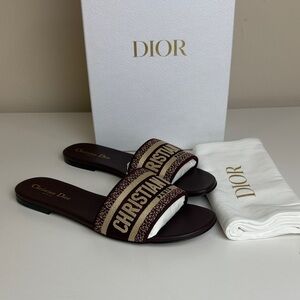Dior Dway Slides Sz 40.5 Logo Strap Slide Sandals Deep Amaran/ Burgundy